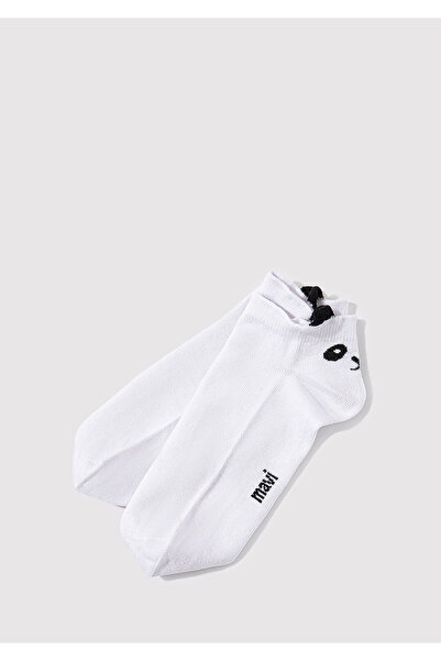 Mavi White Panda Embroidered Booties Socks - 1912466 -620