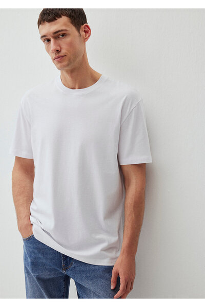 Mavi Beyaz Basic Tişört Loose Fit / Bol Rahat Kesim 066249-620