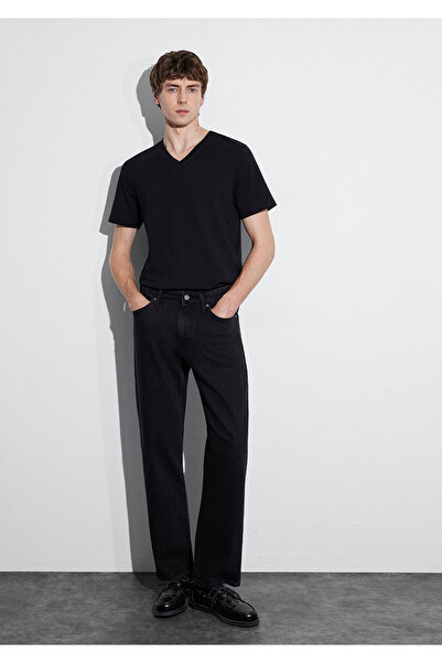 Mavi Stretch V Yaka Siyah Basic Tişört Fitted / Vücuda Oturan Kesim 061748-900