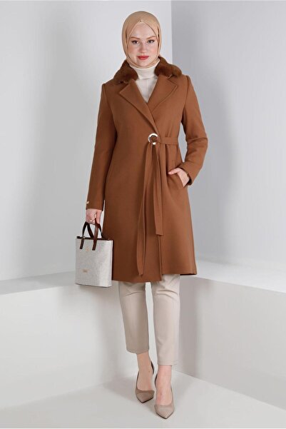 Alvina KÜRK DETAYLI KEMERLİ KABAN 90357