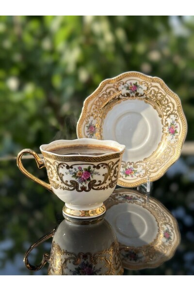 Elta Collection Victoria 24K Gold Embossed 6-Person Porcelain Cup Set