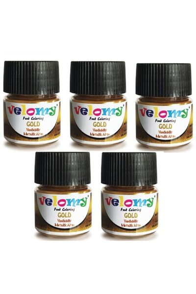 velomy 5 Adet Yenilebilir Metalik Altın Toz Boya Yaldızlı Gold Boya Altın Gıd...