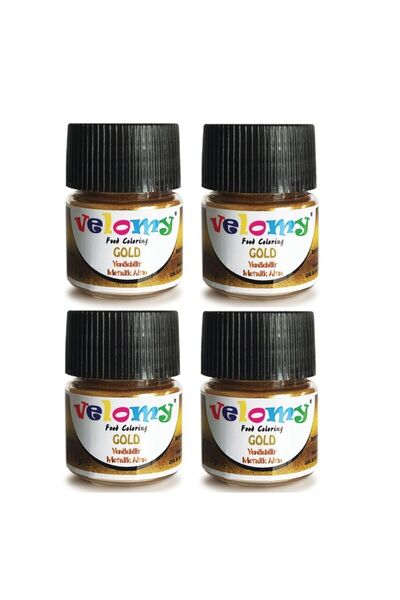 velomy 4 Adet Yenilebilir Metalik Altın Toz Boya Yaldızlı Gold Boya Altın Gıd...