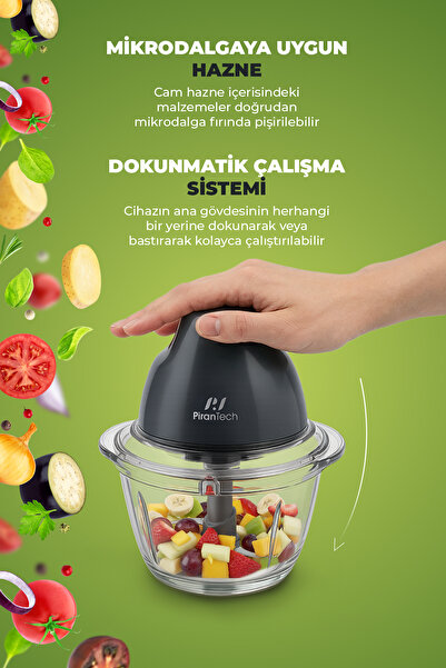 PiranTech YH-11 Cam Hazneli Rondo – Dokunmatik Çalışma – Paslanmaz Çelik Bıçak – 2 Fonksiyonlu