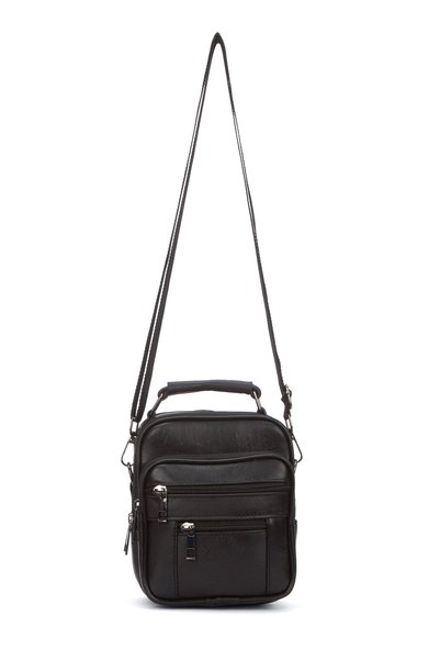 NEWISH POLO ACCESSORIES Men's Black Steel Case Genuine Leather Hand and Shoulder Bag with Adjustable Strap (Small Size)