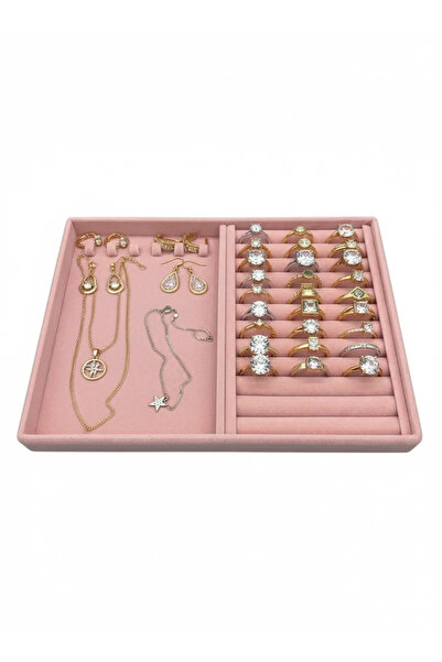 Aydın Decor صندوق عرض خاتم وقلادة من جلد الغزال باللون الوردي الجديد (AYDINDE...