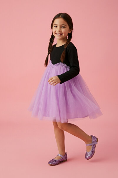 Le Mabelle Girl's Dress with Lilac Asymmetrical Tulle Skirt - Rebeca