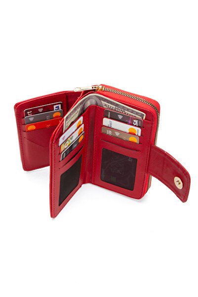 Newish Polo Women's Red Zippered Wallet with Leather-Look Card Slots, Large Size, Stylish Hand Wallet