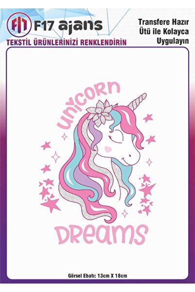 F17 Ajans Ütü ile Yapışan Tekstil DTF Transfer Baskı Unicorn