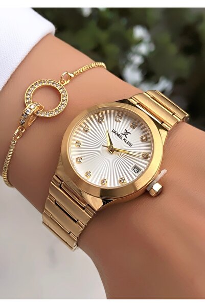 Daniel Klein Marka Altın Gümüş Renk Bayan Saat Bileklik Hediyeli