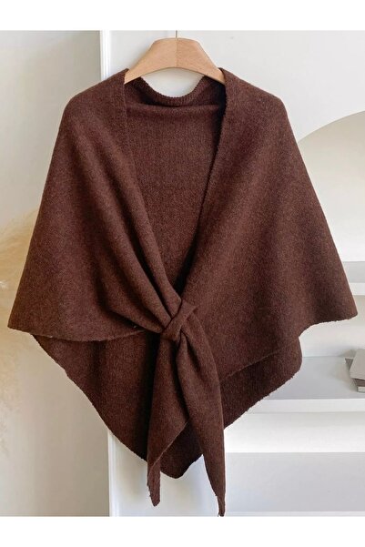 stravis Bitter brown triangle knitted shoulder shawl with inner interlock