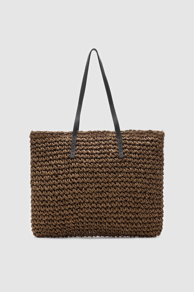 OGGO Hasır Omuz Çantası - Deri Saplı