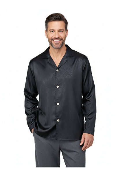 Oppland Erkek Klasik Model Saten Gecelik Gömlek Premium ipeksi Saten Kumaş De...