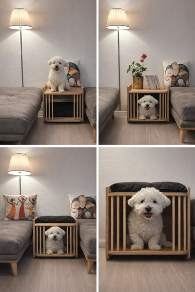 arthubo Ahşap Çerçeveli Evcil Hayvan Yatağı – Kedi & Köpek İçin Yatak Yanı / ...