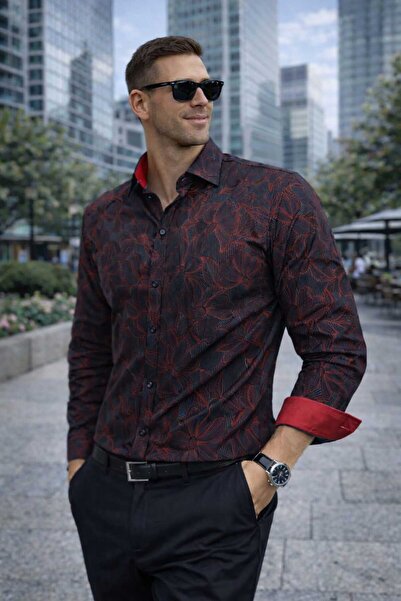 Louis Fabel Büyük Çiçek Çizgili Uzun Kol Erkek Gömleği