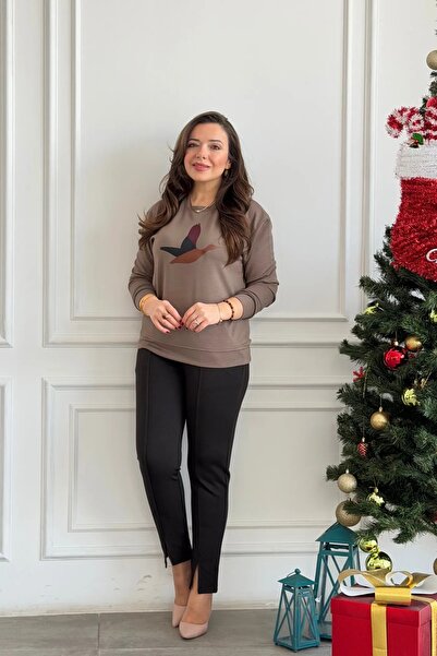 Yağmur Butik Yandan Cepli Paça Yırtmaç Detaylı Çelik Örme Tayt Pantolon