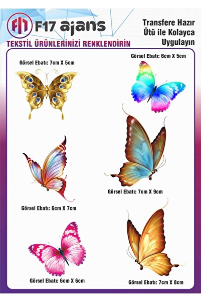 F17 Ajans Ütü ile Yapışan Tekstil DTF Transfer Baskı Kelebekler
