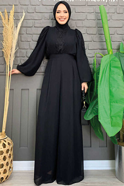 Bym Fashion Lace Embroidery Detail Sleeve Cuffs Elastic Chiffon Jumpsuit 3730...