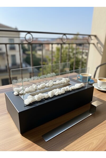 Genel Markalar Siyah Renk Metal Masaüstü Şömine A Kalite Yakıt ve Taş Hediyeli