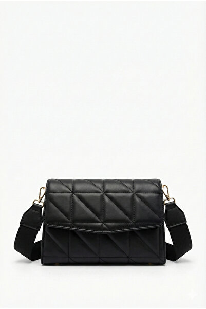 PurpleART Női fekete steppelt, állítható oszloppántos kereszt válltáska