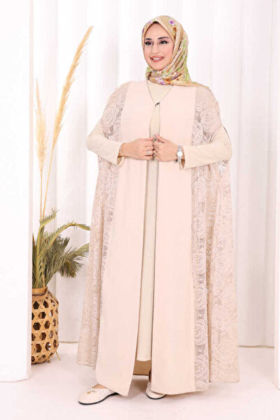 Bym Fashion Lace Abaya 7884 Stone