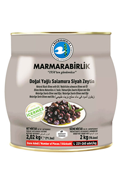 MarmaraBirlik Marmara Birlik Hiper Yağlı Salamura Siyah Zeytin (L) 2 Kg Tenek...