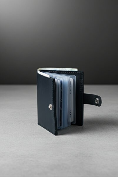 KUVARK Galeon Çok Bölmeli Şeffaf Gözlü Deri Erkek Cüzdan - Kartvizitlik | Siyah