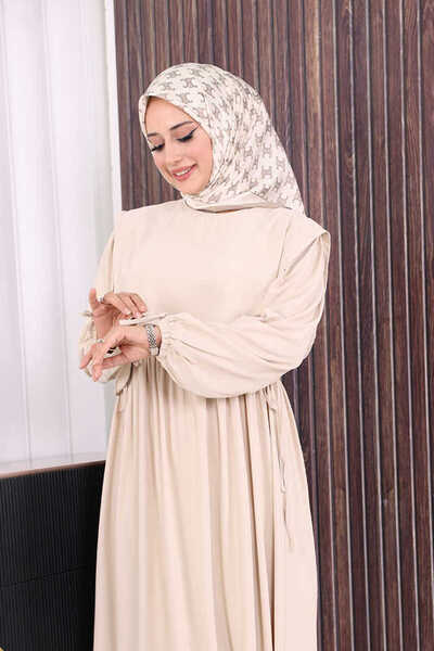 Bym Fashion Doppellagiges Kleid mit Bindedetail 6003 Stein