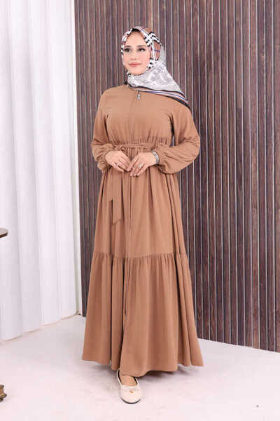 Bym Fashion Manžety na zip Elastické šaty s volánky 6001 Mink