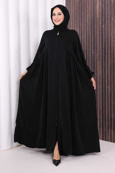 Bym Fashion Oval Büzgülü Kol Manşetleri Lastikli Fermuarlı Tam Boy Ferace 600...