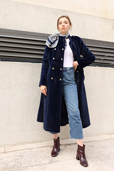 Bym Fashion Çıt Çıt Düğme Detay Kaban 70035 Lacivert