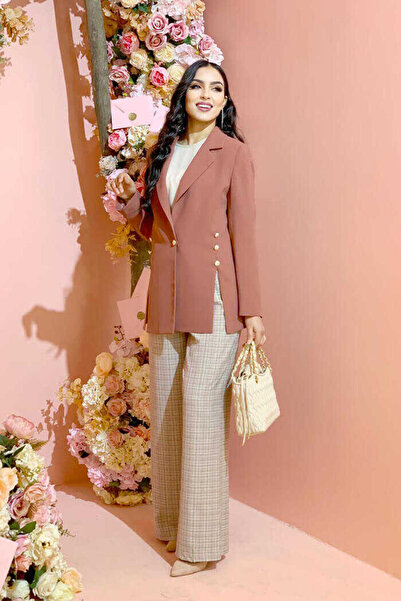 Bym Fashion Side Buttoned Slit Detail Lined Jacket 7663 Dried Rose