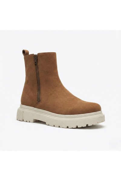 BESKAR Botine pentru bărbați cu fermoar dublu, cu talpă cremă, din piele into...