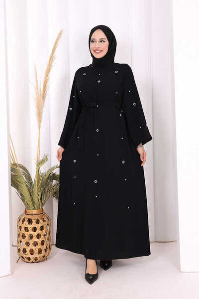 Bym Fashion Taş Detaylı Bel Kuşaklı Elbise 3797 Siyah