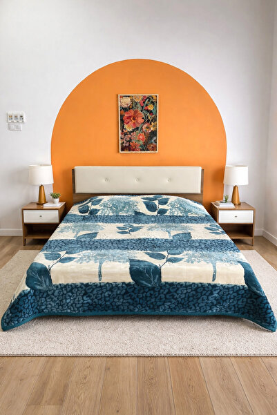 Bella Home Aslan 220X240 Double Layer Embossed Blanket - 7 kg - Ocean Leaves