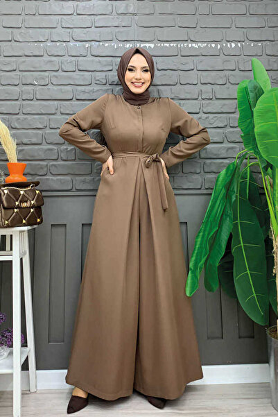Bym Fashion Waist Belted Jumpsuit with Hidden Button Detail on the Chest 3676...