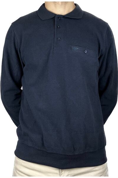 APT PRESTIGE Men's Navy Blue Polo Collar Regular Fit Sweater with Pockets