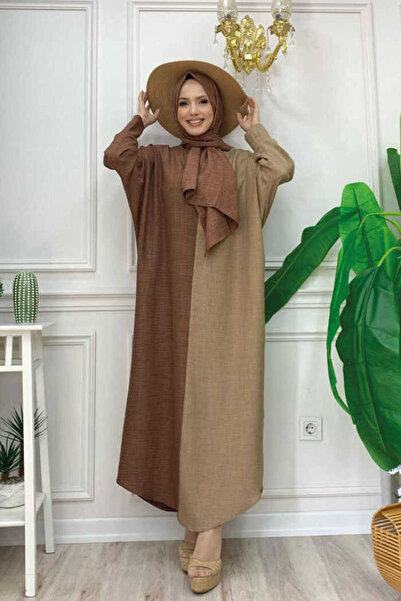 Bym Fashion Dvoubarevné šátkové šaty 3808 hnědé