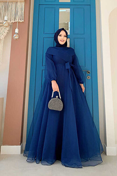 Bym Fashion Βραδινό φόρεμα από τούλι με λεπτομέρεια με κορδέλα ώμου 3964 Navy...