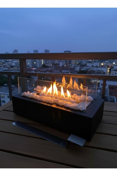 Genel Markalar Sadera Siyah Renk Metal Masaüstü Şömine A Kalite Yakıt ve Taş ...