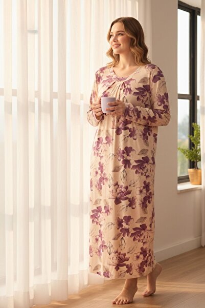 Cotpark Γυναικείο μακρύ νυχτικό από ύφασμα βισκόζης Plus Size 13558