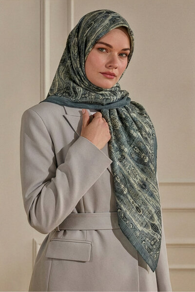SilkTouch Gray Heritage Patterned Muslin Scarf