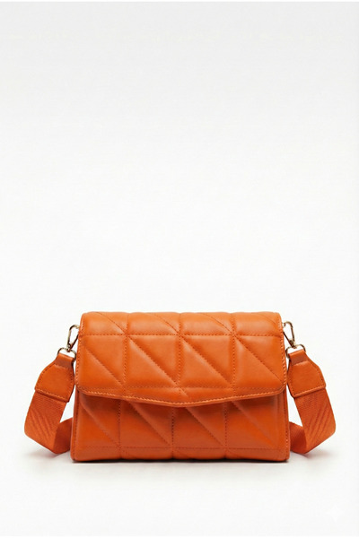 PurpleART Women's Orange Quilted Adjustable Column Strap Cross Shoulder Bag