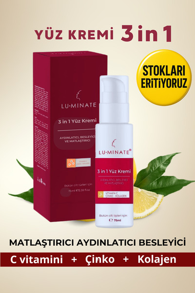 Luminate Yüz Kremi C Vitamin Çinko Kolajen Su Bazlı Nemlendirici Tonu Eşitley...