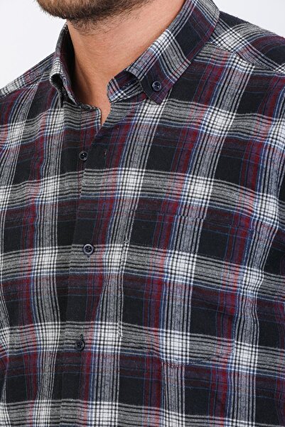 Varetta Men's Black Winter Shirt with Checkered Pockets and Buttoned Collar