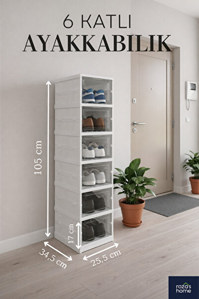 Dükkanönü 6 Katlı Modüler Ayakkabılık Lüks Ayakkabı Kutusu Seti Dolabı Katlan...