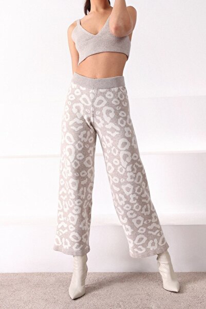 Ferraro Pantaloni de tricotat din amestec de cașmir imprimeu leopard bej pent...