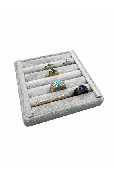 MeGass Dekor Yerli Üretim Süet Kumaş Gri Renk 15 cm / 15 cm Yüzük Sergileme S...
