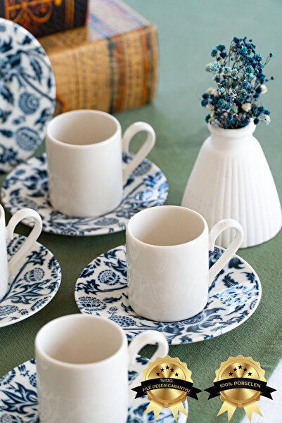 Heda Porselen Nilüfer 4-Piece 2-Person Porcelain Coffee Cup Set