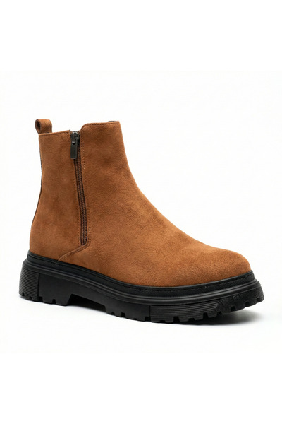 BESKAR Botine pentru bărbați din piele intoarsa maro, cu talpă neagră, cu fer...